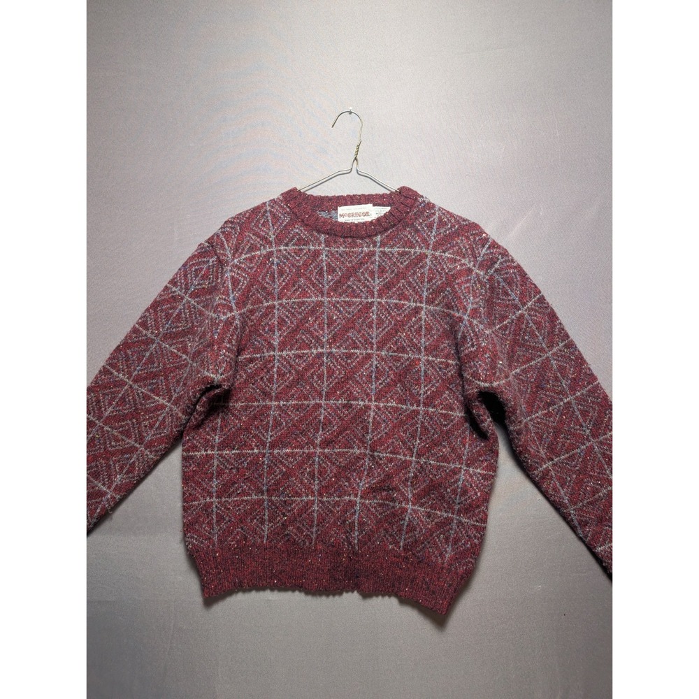 Vintage McGregor Sweater Womens Medium Maroon Geometric Grid Textured Knit Wool